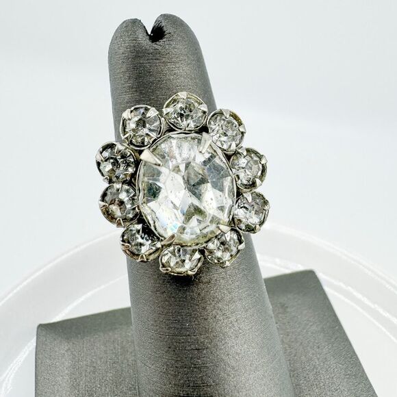 Vintage Georgian Dutch Revival Inspired Rhinestone Ring Dazzling Statement Retro - Picture 3 of 8